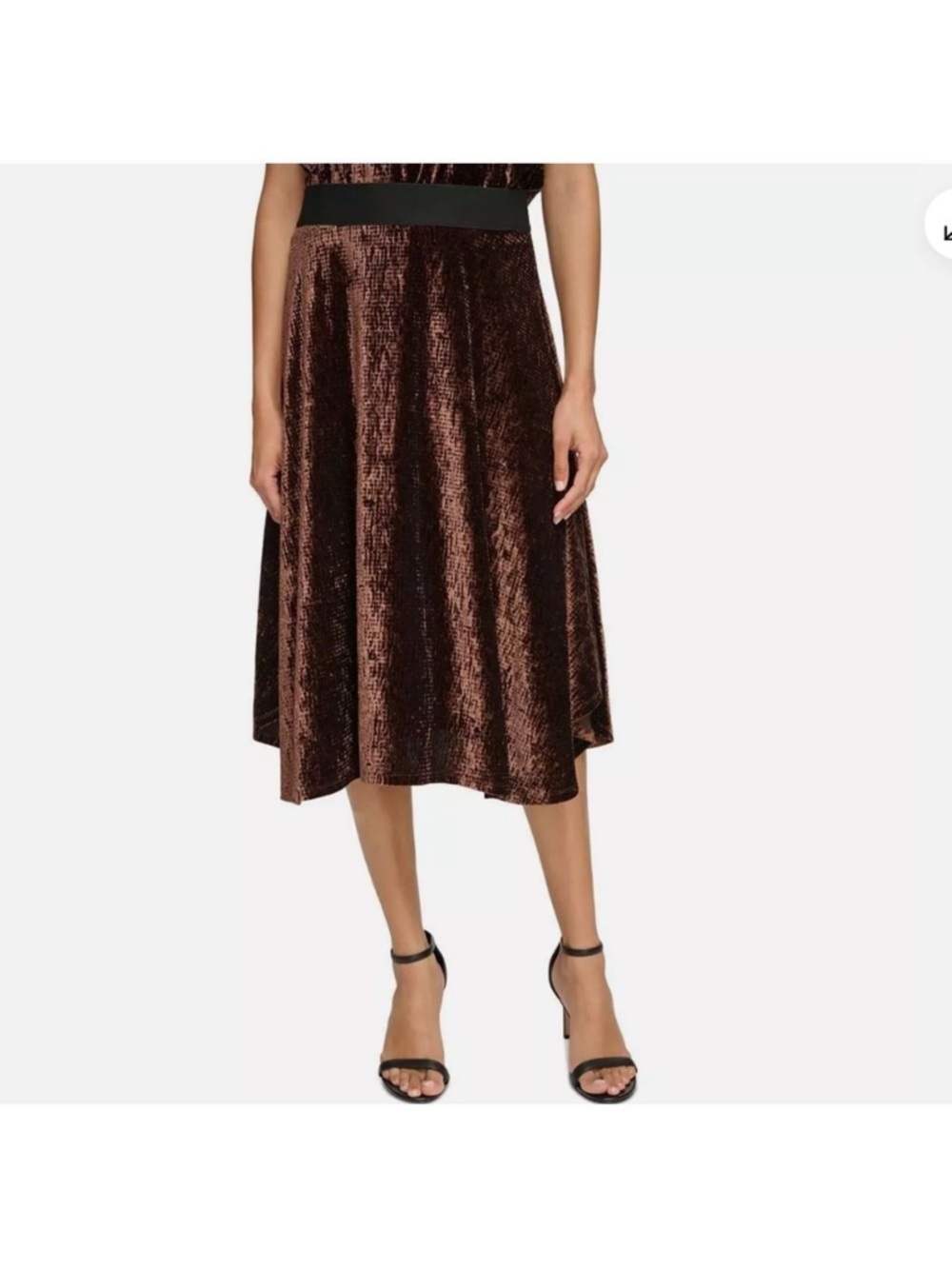 Calvin Klein Crushed Velvet Flare MIDI Skirt
